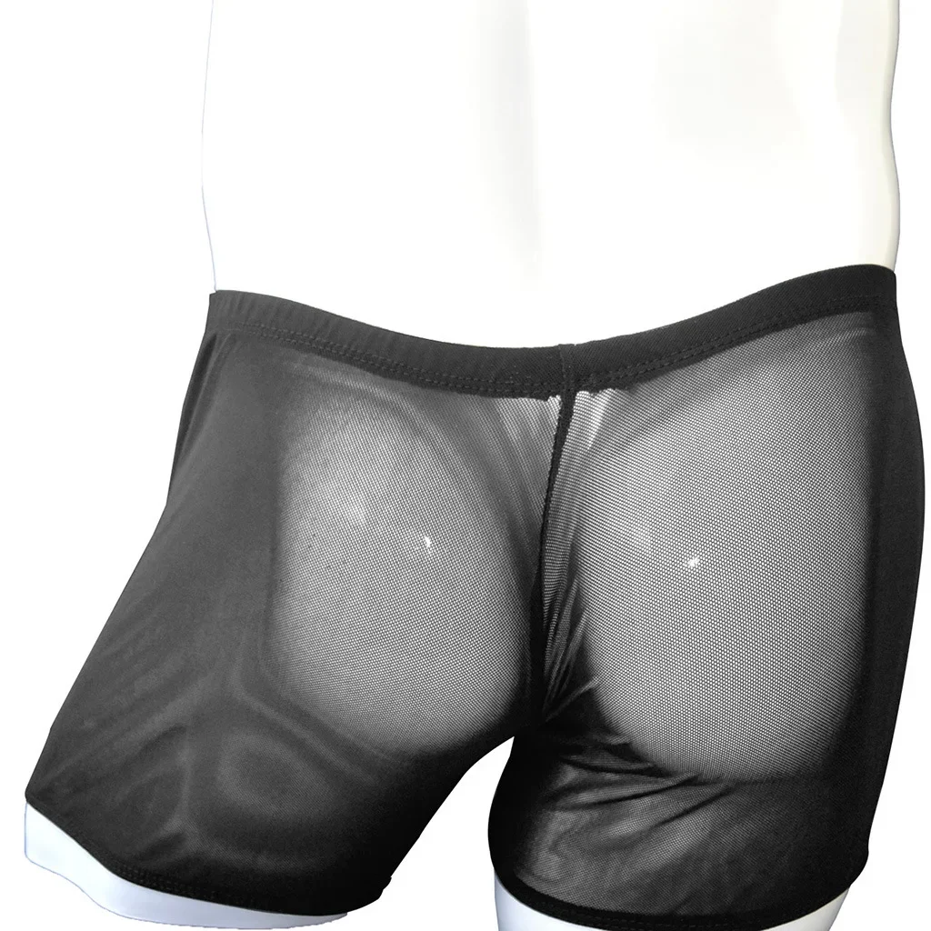 Ropa interior Boxy de retales de malla de imitación Leatter para hombres, bañadores eróticos con funda abierta, calzoncillos Boxer transparentes transpirables