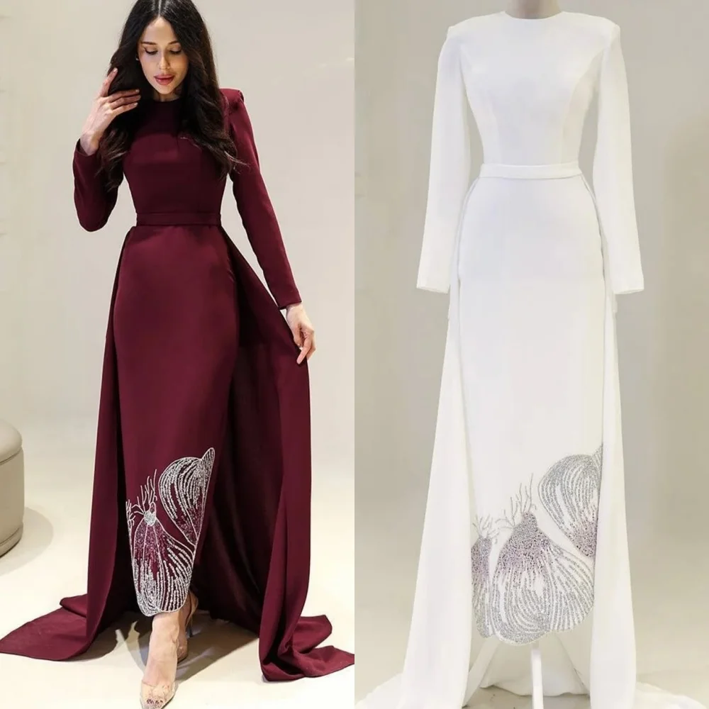 

Customized Exquisite Matching Jersey Beading Sequined Straight Scoop Neck Long Dresses Bespoke Occasion Dresses Elegant Fashion