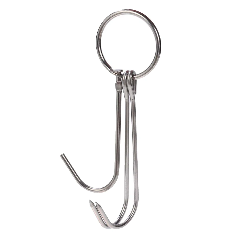 

6pcs Stainless Steel Double Meat Hooks Roast Drying Grill Hanger For Bbq Smoke Meat Processing Butcher Hunter 3.5Cm Diameter