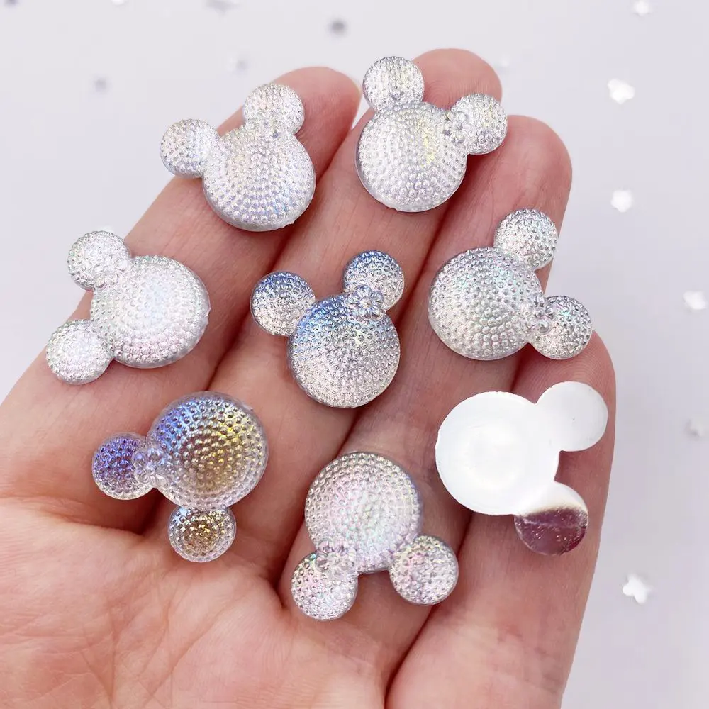 100pcs Kawaii AB Resin 16mm Glitter Crystals Mouse Flatback Rhinestone Wedding Embellishment DIY Applique Crafts L608
