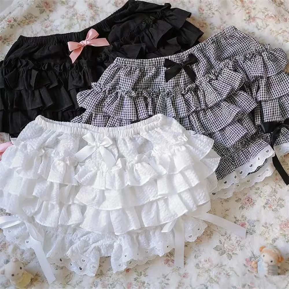 Cute Lolita Cartoon Elastic High Waisted Summer Skirts Women Y2k Harajuku Korean Chic Cake Skirts Bow Jk Design A-line Ball Gown