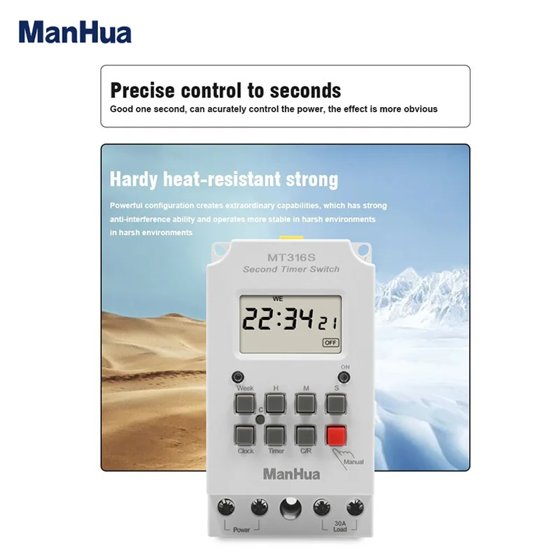 ManHua 220V 30A MT316S Input 7 Days Programmable 24hrs TIMER SWITCH Time Relay Output