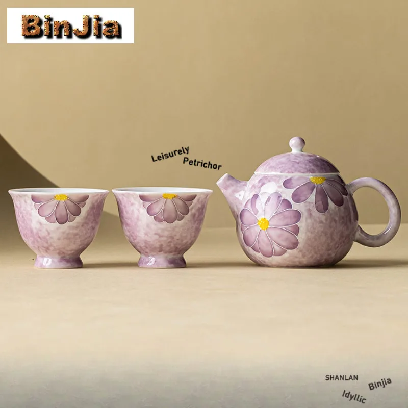 

Ручная роспись Фиолетовая ромашка Чайный сервиз Полный набор Ретро Красивая чайная чашка Чайная церемония Набор Чайник и чайная чашка Набор чайной посуды Подарок