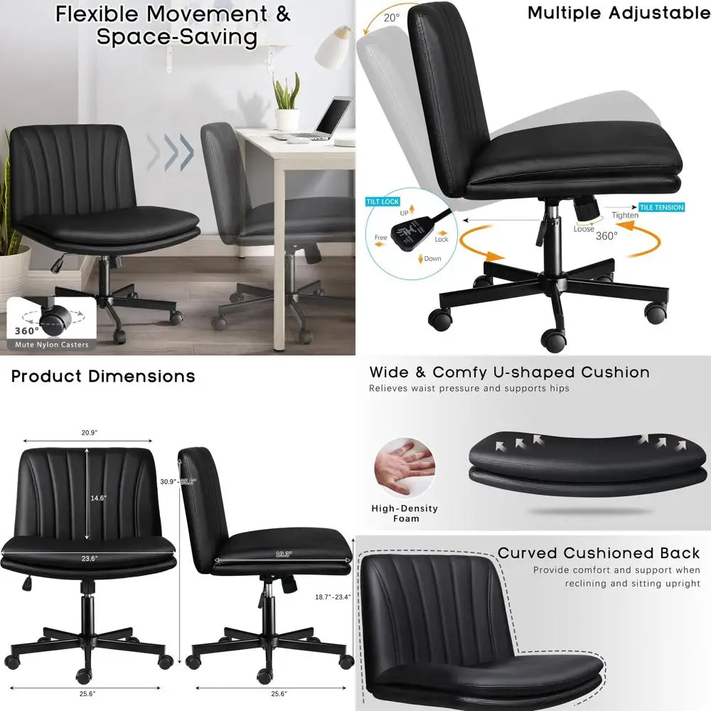 

Black Swivel Adjustable Height PU Leather Office Chair with Wheels for Home or Work Desk