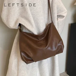 LEFTSIDE Retro PU Leather Shoulder Bags for Women 2023 Korean Fashion Small Females Solid Color Underarm Bag Handbags and Purses