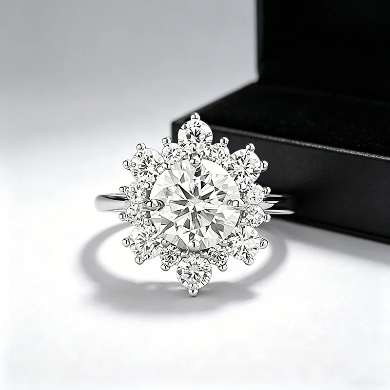 Charm Flower 2ct D Color Moissanite Ring 925 Sterling Silver Promise Wedding Band Rings for Women Bridal Engagement Jewelry Gift