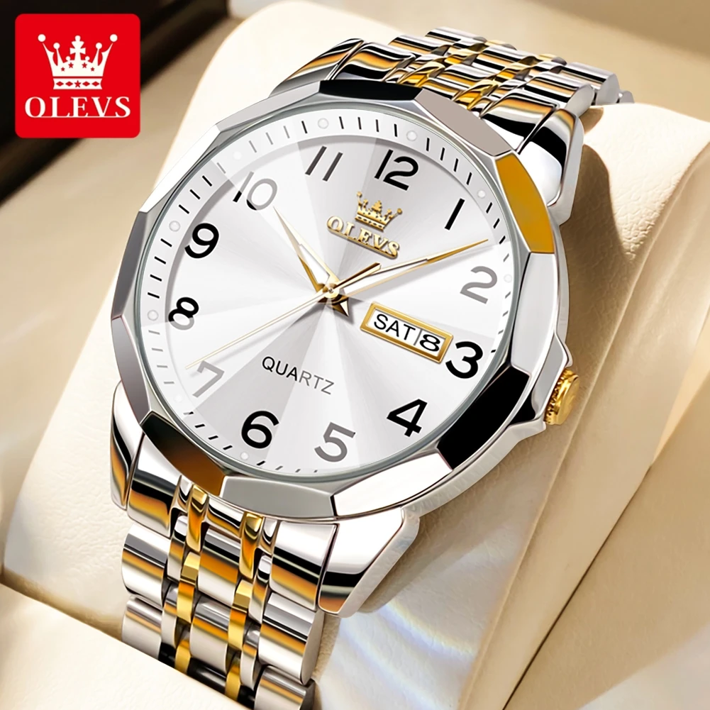 OLEVS Classic Quartz Watch for Men Luxury Diamond Cut Mirror Numeral Dial Simplicity Quartz Analog Man Waterproof Wristwatches