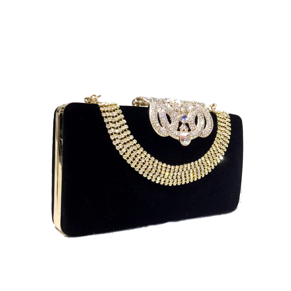 

Large Ladies' Handbag With A Crown U - Diamond Design, Made Of Velvet Noodle Material. Ideal For Banquets, It Combines Grandeur