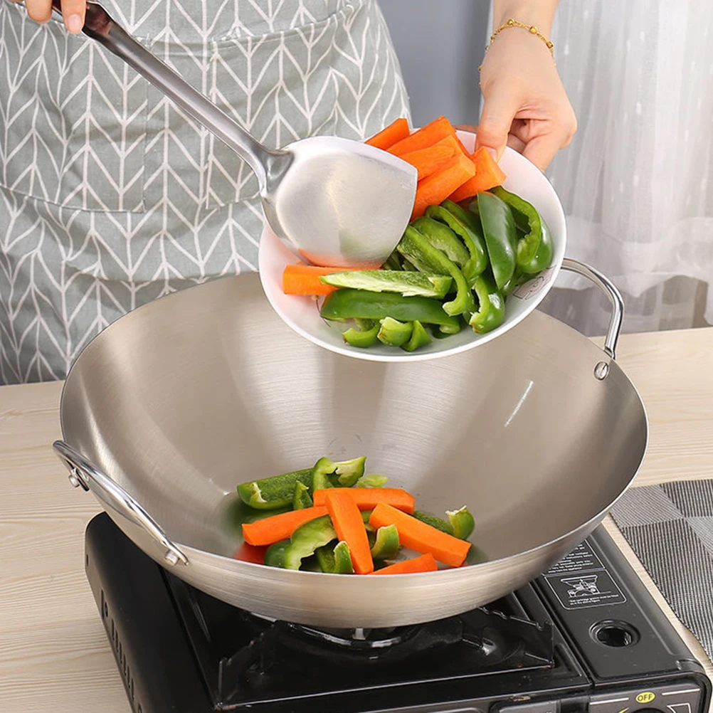 

1pc Stainless Steel Binaural Wok Practical Cooking Pan Home Kitchen Utensil Fry Vegetables Meat Smooth Edge Wok For