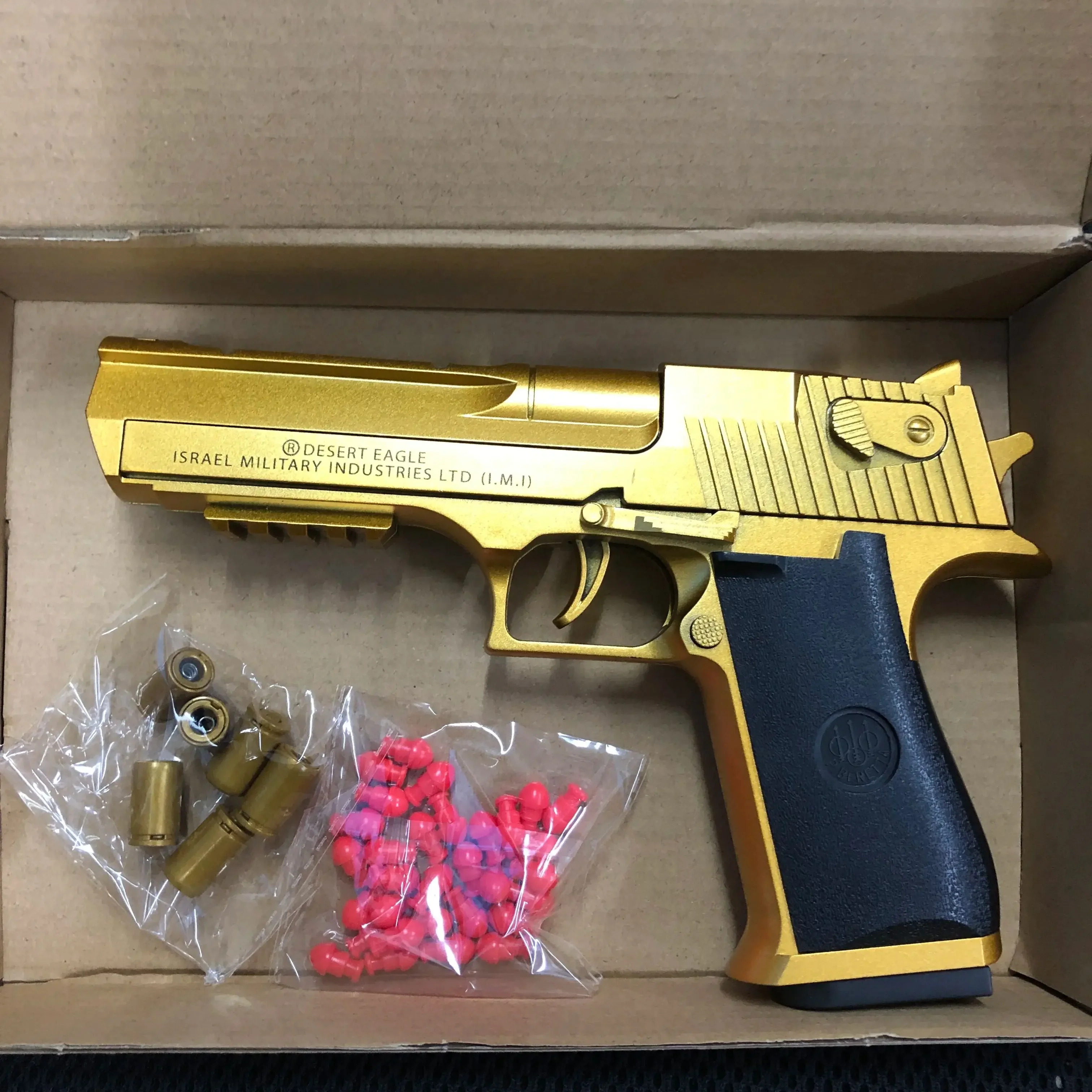 Continuous Fire Toy Gun Desert Eagle Mechanical Pistol Shell Ejection Decompression Toy Empty Hanging Soft Bullet Toy Gun Gift