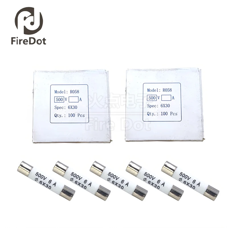 100 pieces/1 box 6*30mm ceramic fuse tube 500V fuse 6x30 0.5A 1A 2A 3A 4A 5A 6A 8A 10A 15A 16A 20A 25A 30A R058