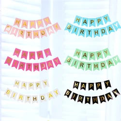 1pcs Gold Stamping Happy Birthday Banners Set Fish Tail Flags For Diy Making Womens Mens Birthday Party Decor Tools Red White Gr
