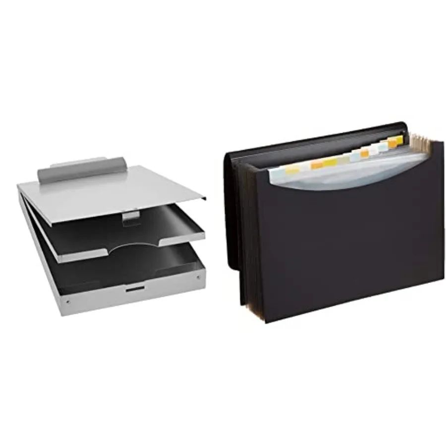 

Metal Clipboard with 2 Compartments and Interior 250 Sheet Paper Storage 14.09 x 9.21 x 2.6 Inches and Expanding Organizer File