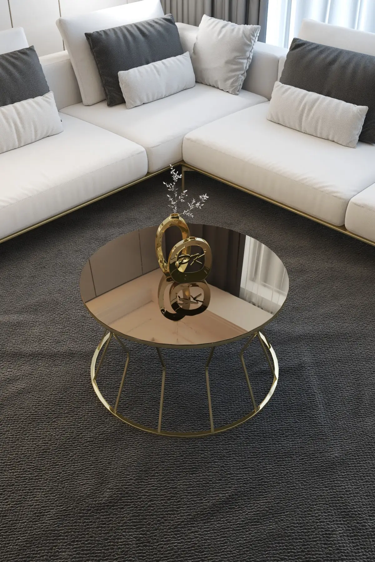 

DOLBOVI Hourglass Mid Coffee Table Gold Foot, Bronze Mirror Coffee Table