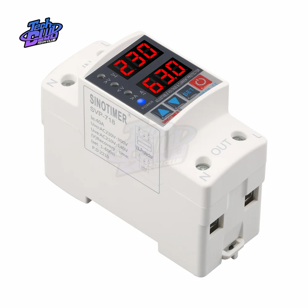 40A 63A 230V Din Rail Adjustable Over Voltage And Under Voltage Device Protector Relay With Over Current Protection Power Supply