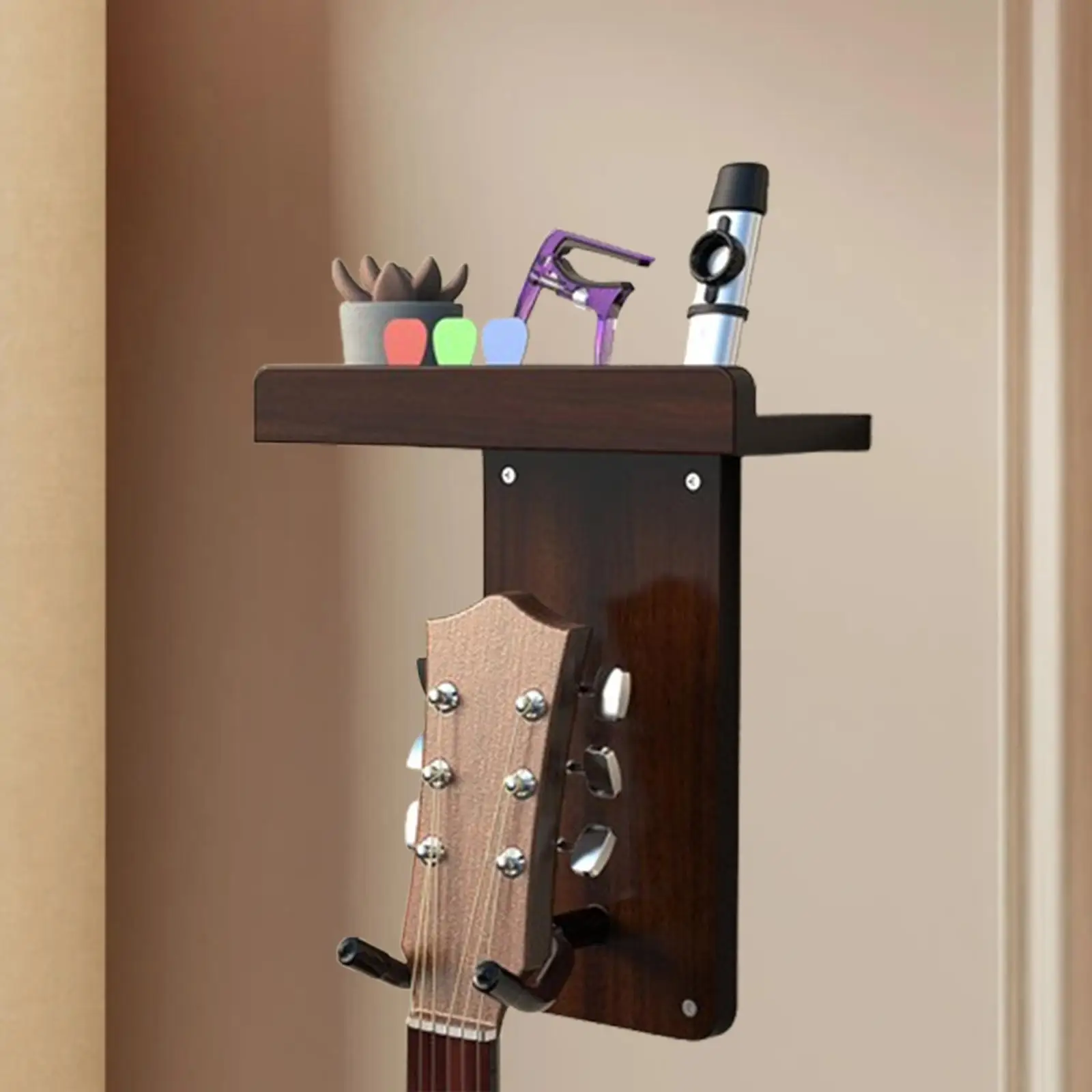 Wall Mounted Guitar Holder Hook Hanging Storage Tray Anti Slip Wood Guitar Holder for Bass Acoustic Electric Guitar Universal