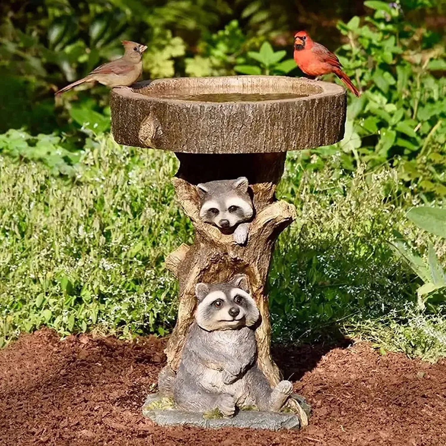 Polyresin Raccoon oczko wodne, oczko wodne słonecznika statua, zewnętrzny ptak oczko wodne miska, żywica cokole fontanna dekoracji na podwórku