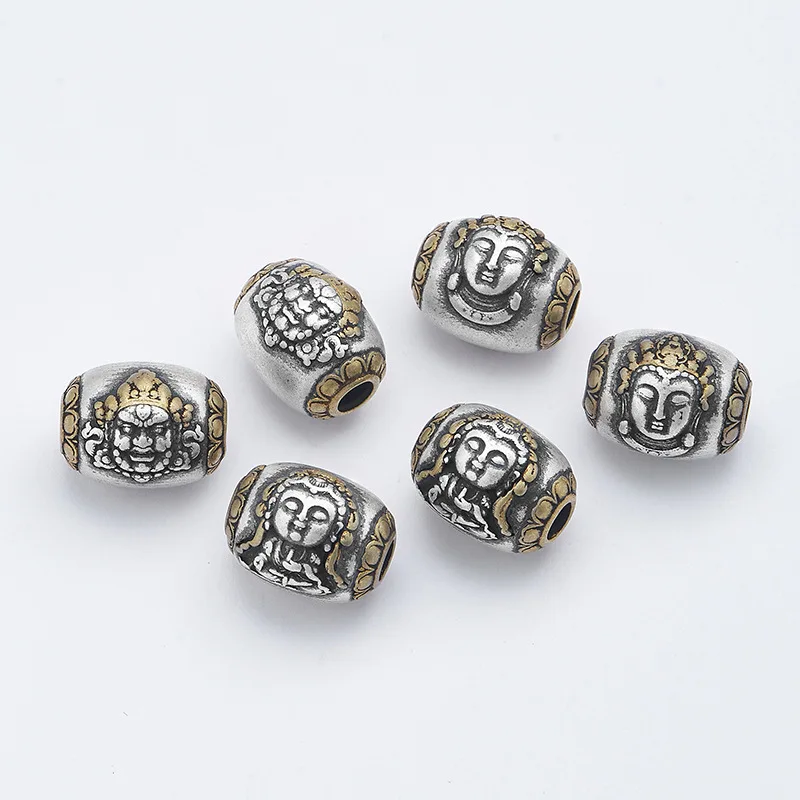 100% 925 Silver Tibetan Buddha Bead Sterling Buddhist Buddha Statue Loose Beads Good Luck Jewelry Findings