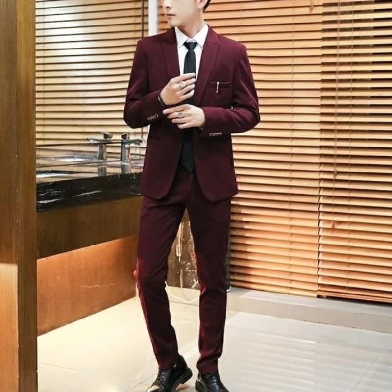 

Men Suit Set 3 Piece Business Formal Groom Wedding Suit Summer Slim Fit Hosting Attire