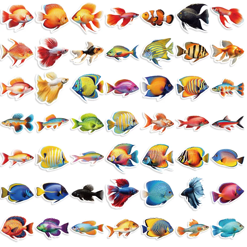 10/30/50PCS Cartoon Colorful Fish Graffiti Sticker Decorative Luggage Phone Case Water Cup Refrigerator Laptop Waterproof Decal