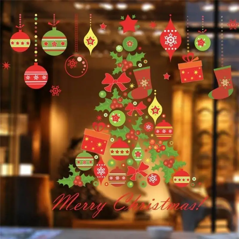 2026 Christmas Wall Stickers Christmas Tree Wind Chime Window Self-adhesive Glass Stickers DIY Home Christmas Decorations