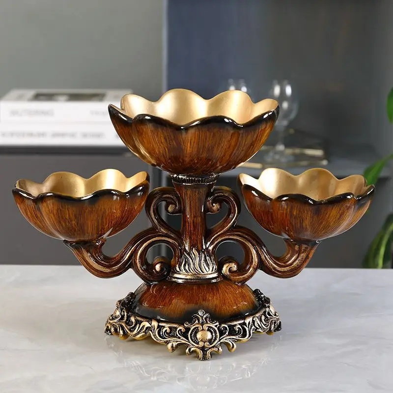 Ornamento de prato de frutas europeu, mesa de centro de luxo para casa, retrô americano, prato de frutas secas de grão de madeira