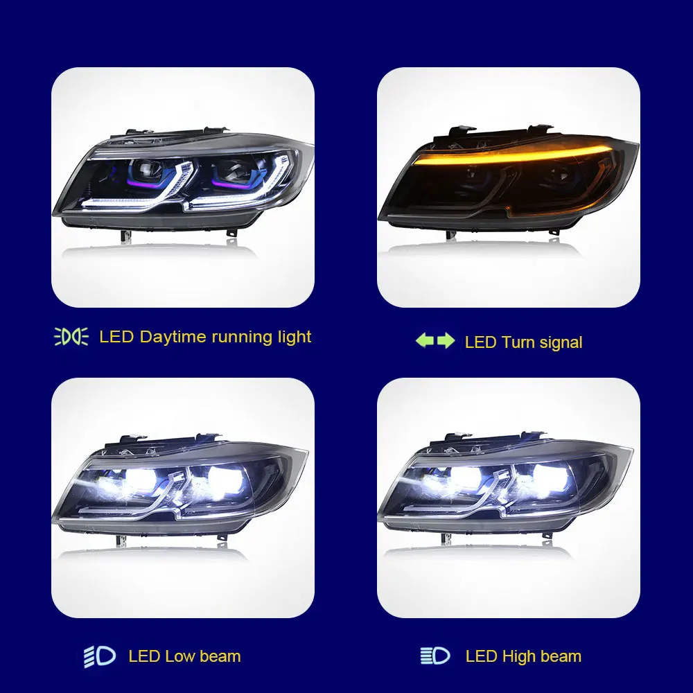 A Pair Car Headlight Assemblies For 2005-2012 BMW 3 Series E90 Xenon HID Modified Cars Headlights With Sequential Turn Signal