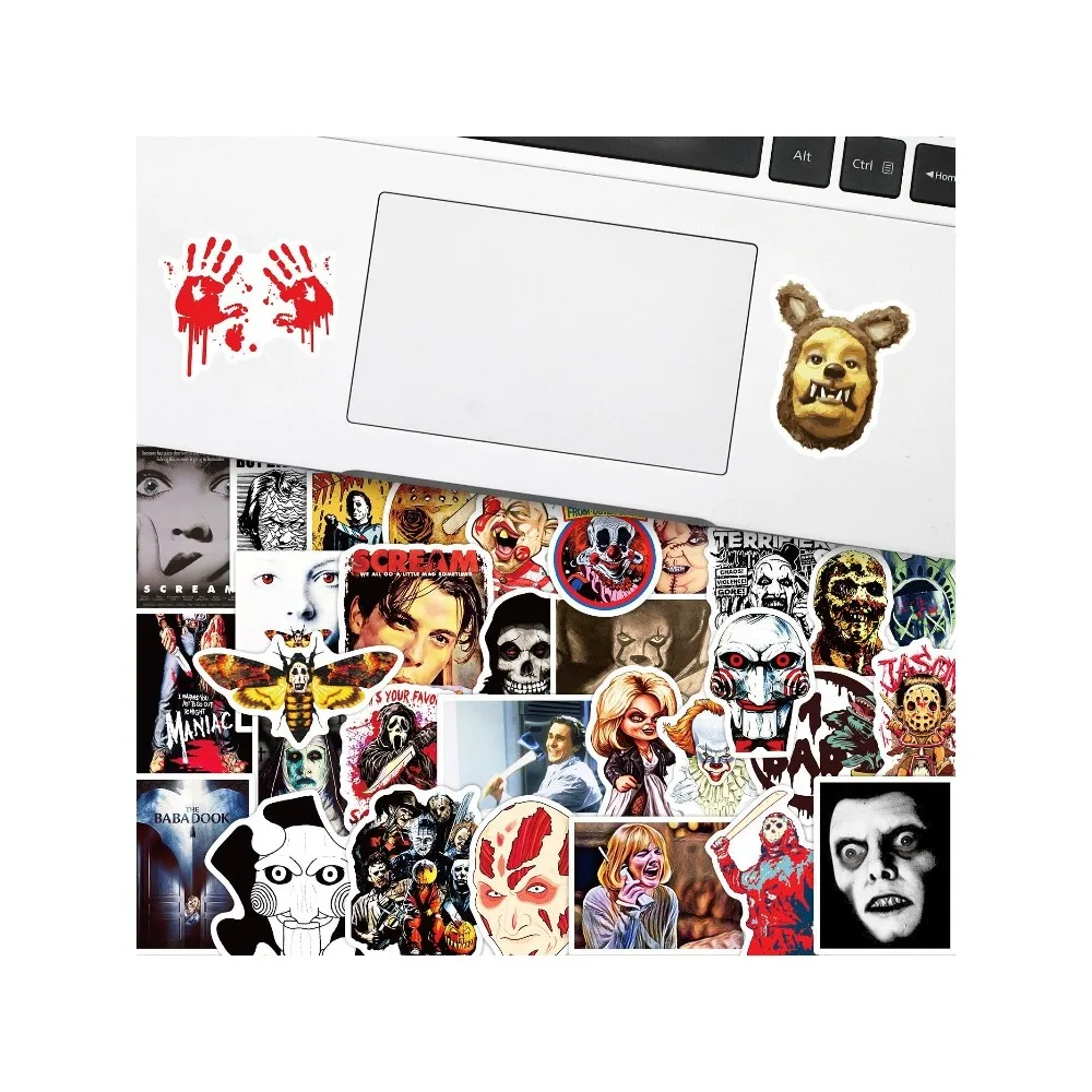 50 قطعة صورة فيلم الرعب مزيج ومطابقة ملصق شخصية مثيرة الكتابة على الجدران سيارة كوب ماء وسادة اليد لوح التزلج ملصق إبداعي