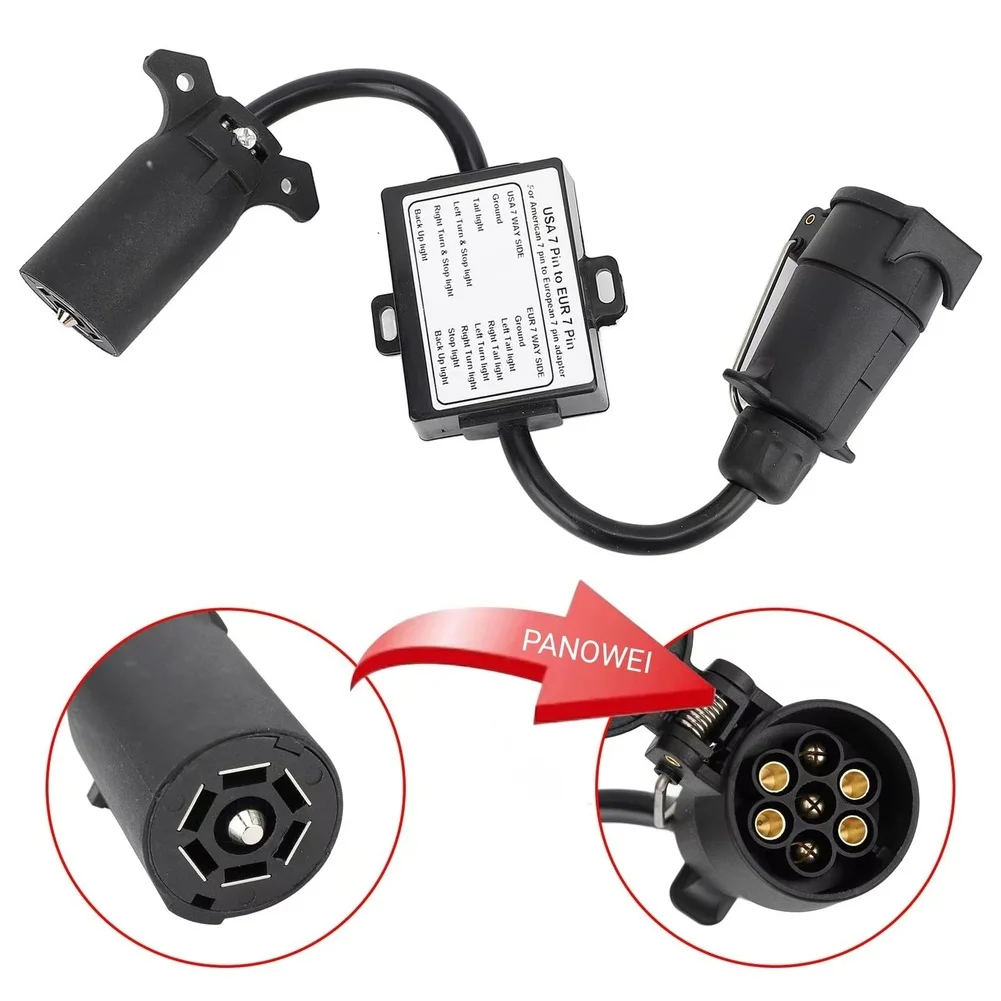 7-Way RV-Blade Socket To 7-Pin Round Connector Trailer Light Harness Connector Suitable For Caravans Boat Trailers