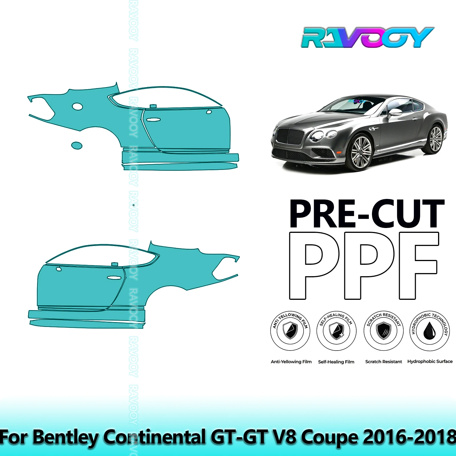 

For Bentley Continental GT-GT V8 Coupe 2016-2018 8.5mil Pre-Cut PPF Door & A/B Pillar Kit TPU Paint Protection Film Set