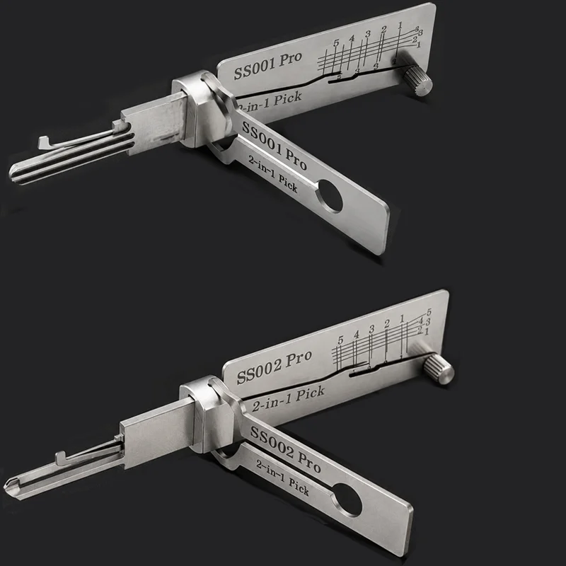 Locksmith Repair Tools SS001 SS002 Pro 2 In 1 Key Decoder Kit,Double Straight Groove Lock Decoding & Unlocking Tool Set