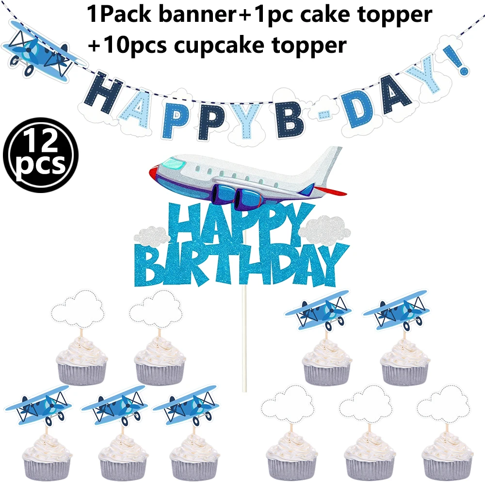 Flugzeug alles Gute zum Geburtstag Kuchen Topper Flugzeug Reise Themen Geburtstag Party Kuchen Dekore Baby Dusche Kinder Flugzeug Party liefert – Detail 3