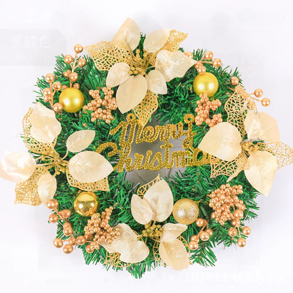 

Christmas Wreath Rattan Ring with Lights - 30/40/50/60cm European Style PVC Decorative Door Wall Hanging Scene Accessory