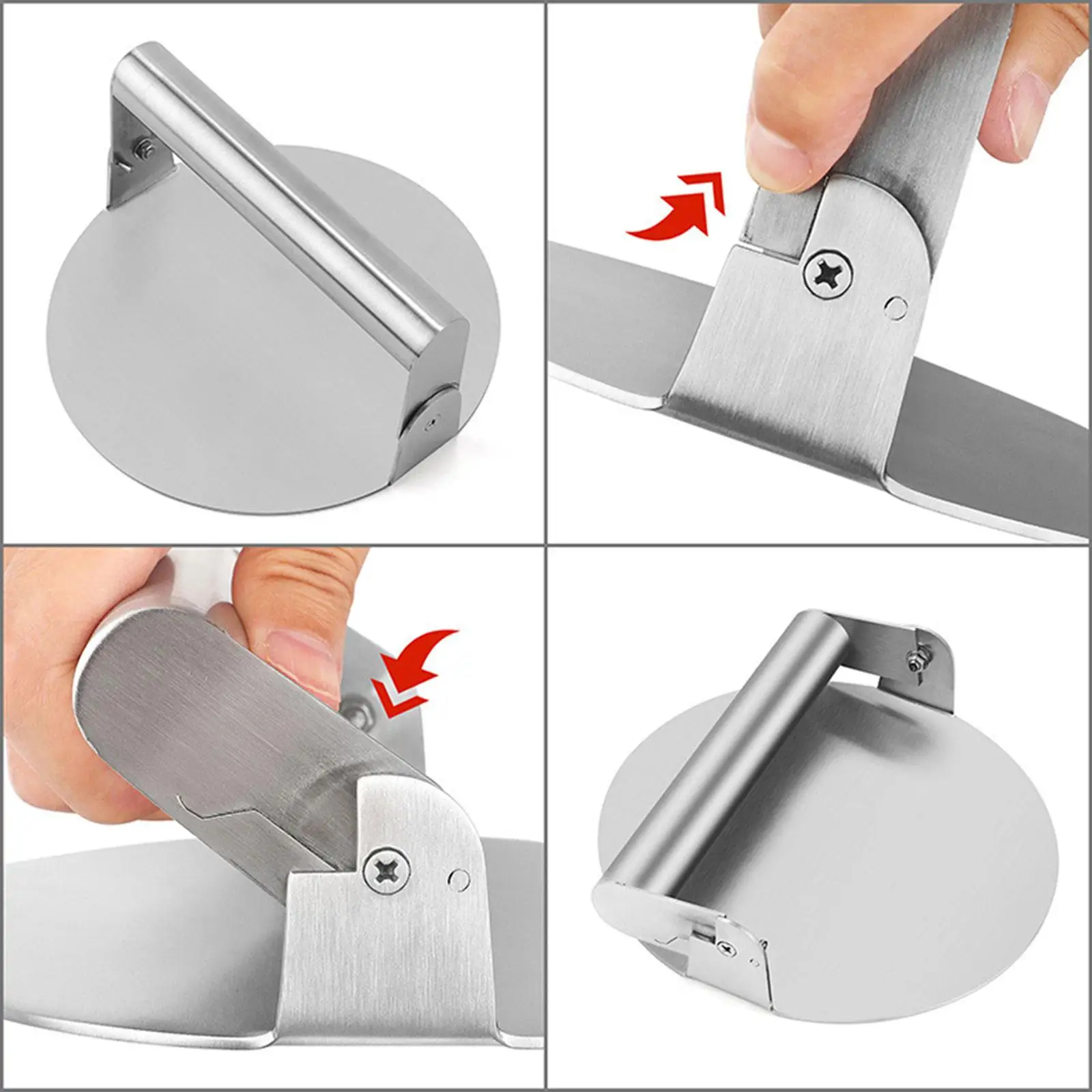 Hamburger Patty Press Smasher Stainless Steel Nonstick Grill Press 6.2 Inch Folding Handle Meat Weight Tool for Burger Sandwich