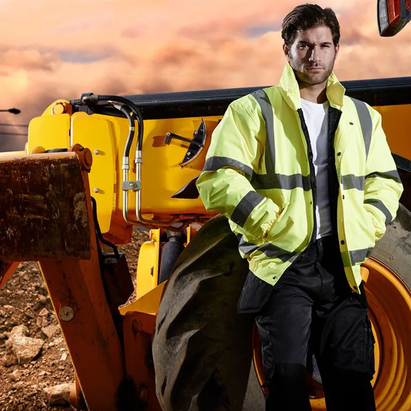 Chaqueta de invierno de alta visibilidad Parka para hombre, chaqueta con capucha de retales a rayas, ropa de trabajo reflectante de alta visibilidad, abrigo, ropa de trabajo