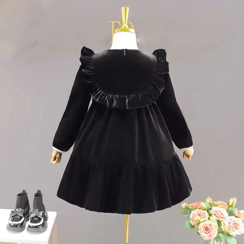 Teen Girl Velvet Dress For 2023 New Autumn Winter Baby Child Princess Girls Dresses Velour Children\'s Clothing Beaded Collar