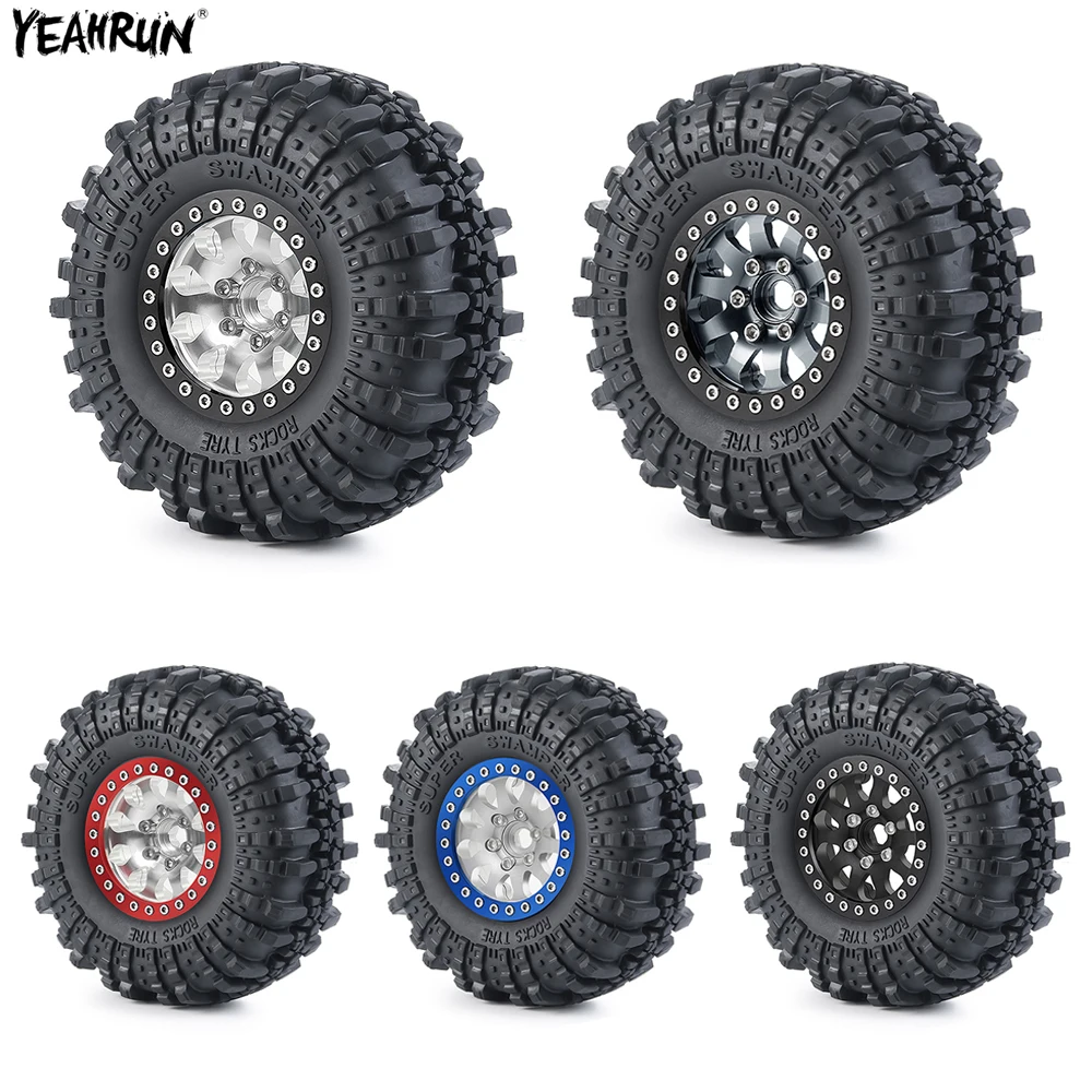 

YEAHRUN 4Pcs 1.9" Rubber Wheel Tires & Beadlock Metal Rim For 1/10 RC Crawler Car Axial SCX10 AXI03006 90046 TRX4 D90 D110