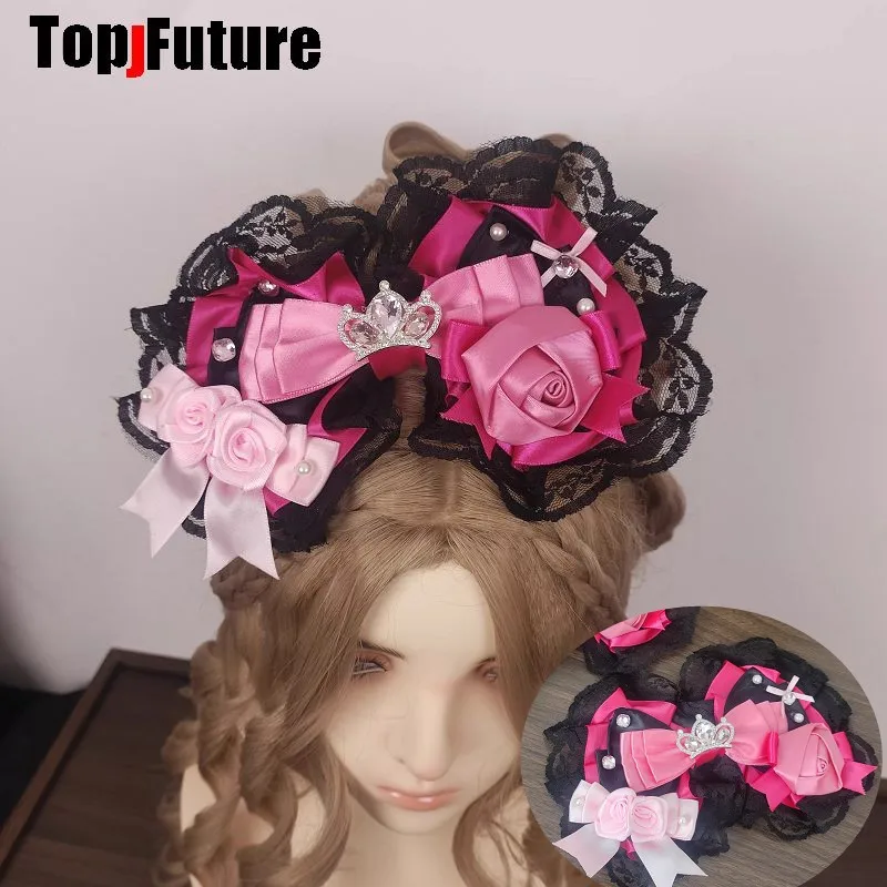 

Mars Gal Harajuku Goth Ji system Subculture crown pearl Lace Lolita Steampunk Y2K girl Women Bow Hair Clip pins Top Hairpin