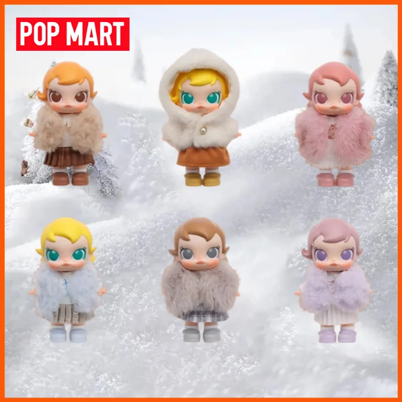 

POP MART натуральная детская молли зимняя посадка в клетку серии плюшевая слепая коробка трендовая игрушка сумка кулон кукла загадочная коробка декор стола подарок