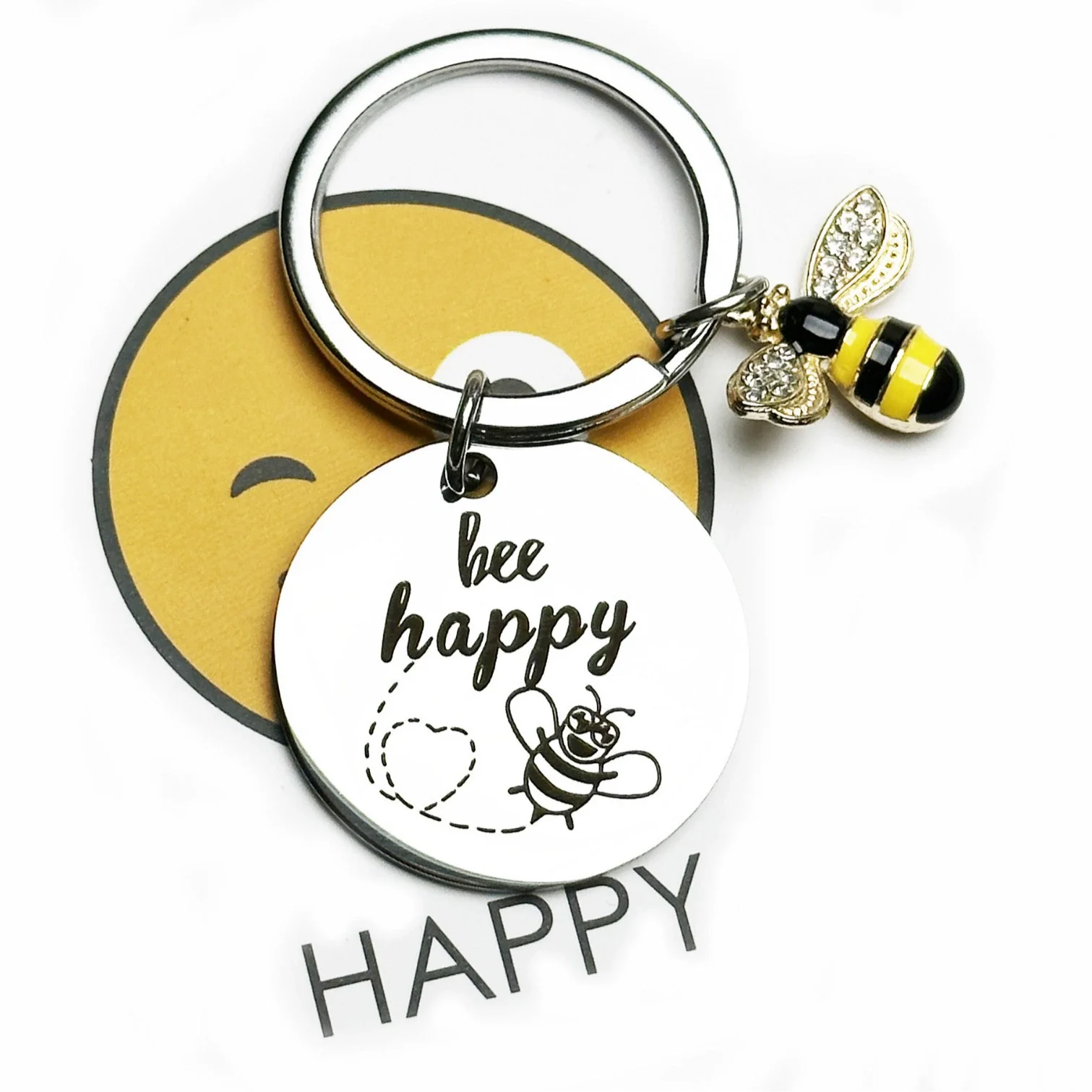 Bee Happy Keychain - Inspirational Gift for Women, Mom, Daughter, Son, Niece, Nephew, and Friends - Perfect for Birthdays, Chris