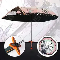 Anime Demon Slayer Umbrella 8-Ribs Sun Rain Umbrella Tanjirou Zenitsu Yoriichi Giyuu Folding Nichirin Sword Umbrellas Kids Gift