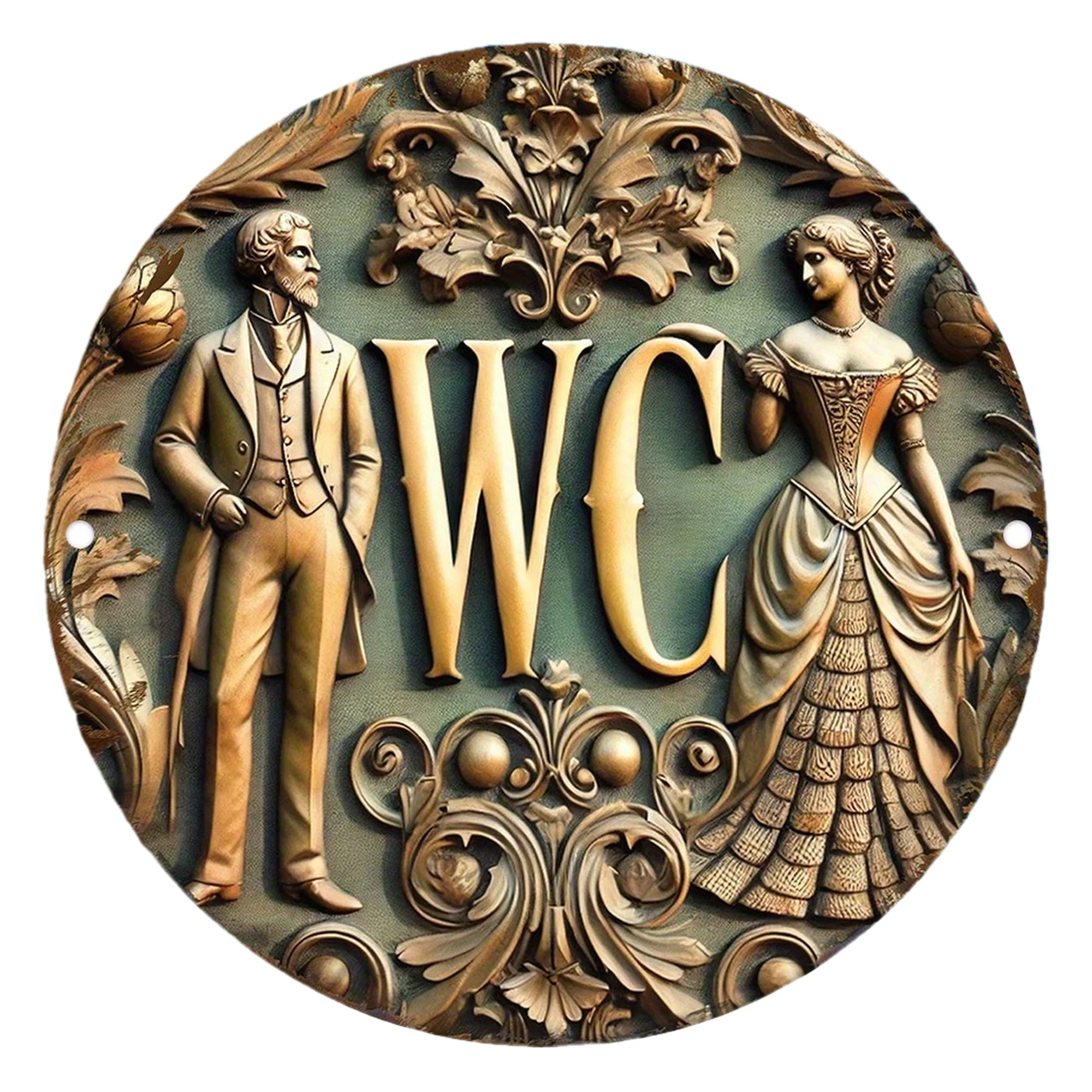 2D Flat, [2D Flat] 1 Stück Retro-Toilettenschild für Männer und Frauen, rundes Aluminium-Wandschild – klassischer Stil, vielseitige Dekoration für Zuhause,