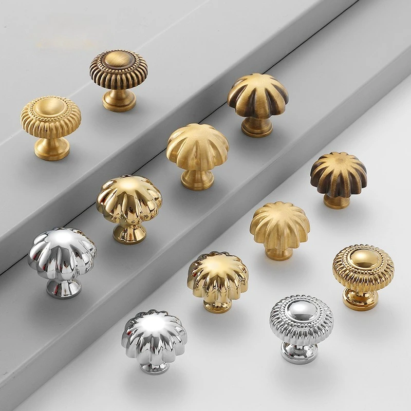

French Solid Brass Mushroom-Inspired Knobs and Handles for Drawers Luxury Hardware Fitting Kitchen Cabinet Drawers Handles