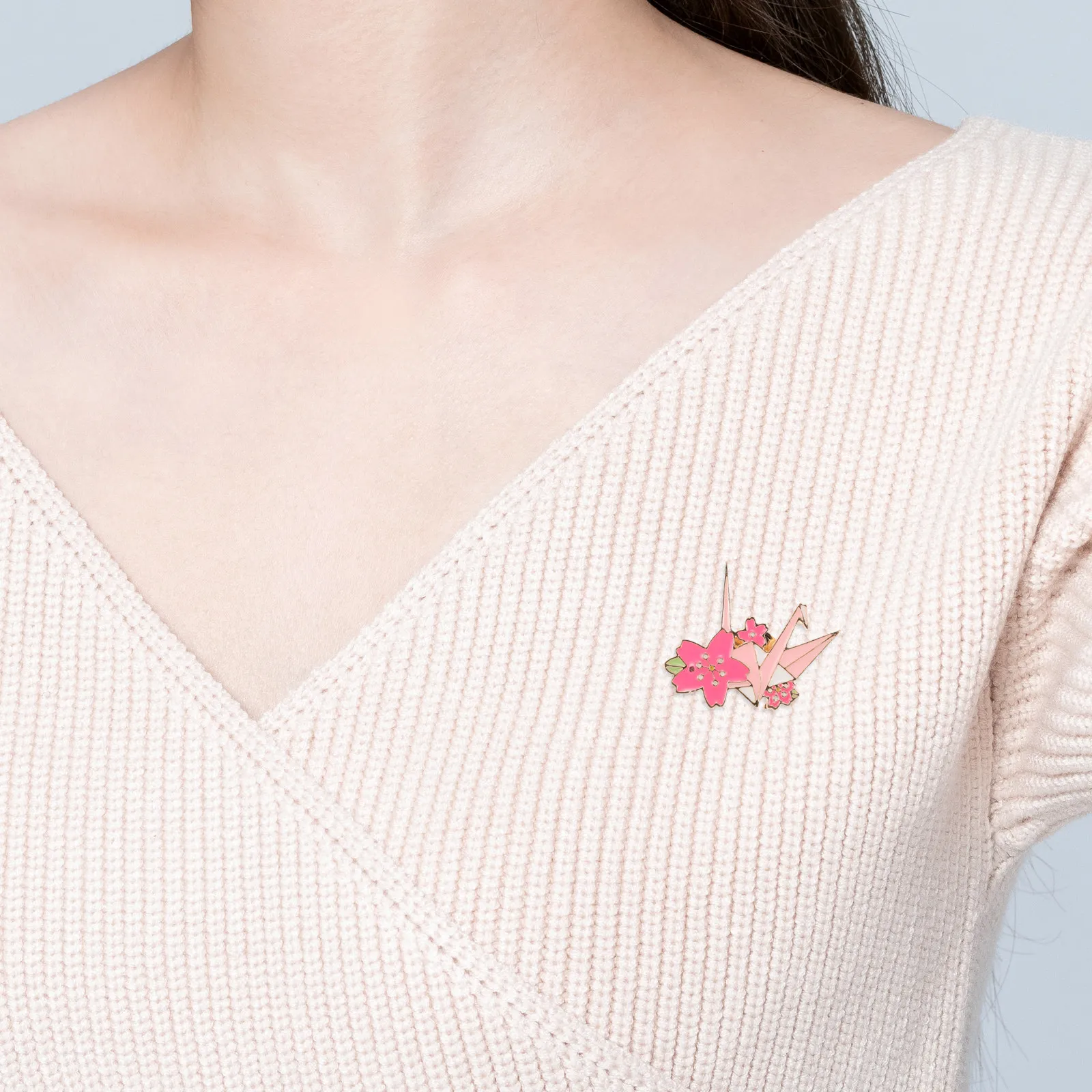 6Pcs Origami Crane Brooch Cherry Blossom Enamel Floral Alloy Pin Women Cardigan Sweater Bag Clothing Decorative Brooch