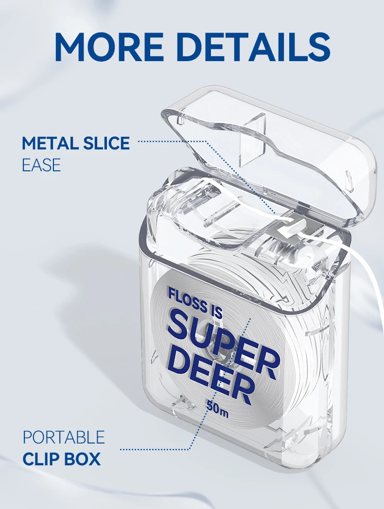 Super Deer 50M/Rolle PTFE Zahnseide mit Minzgeschmack, Glatte Zahnseide für Sichere Mund- und Zahnhygiene – Detail 6