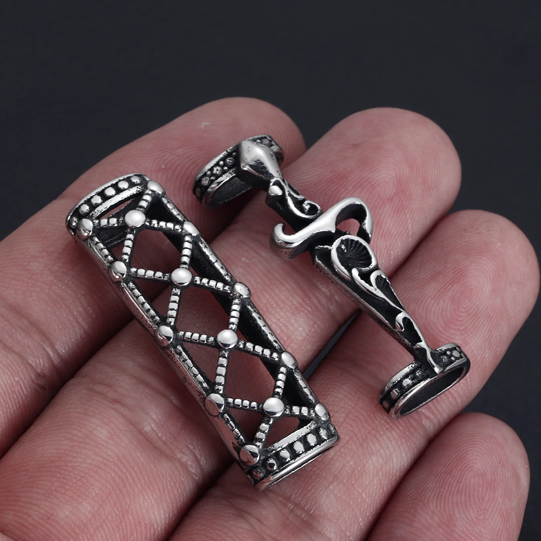 Stainless Steel 8x4mm Hole Tube Beads Slider Patterned Slide Charm for Leather Cord Bracelet Jewelry Making Accessories