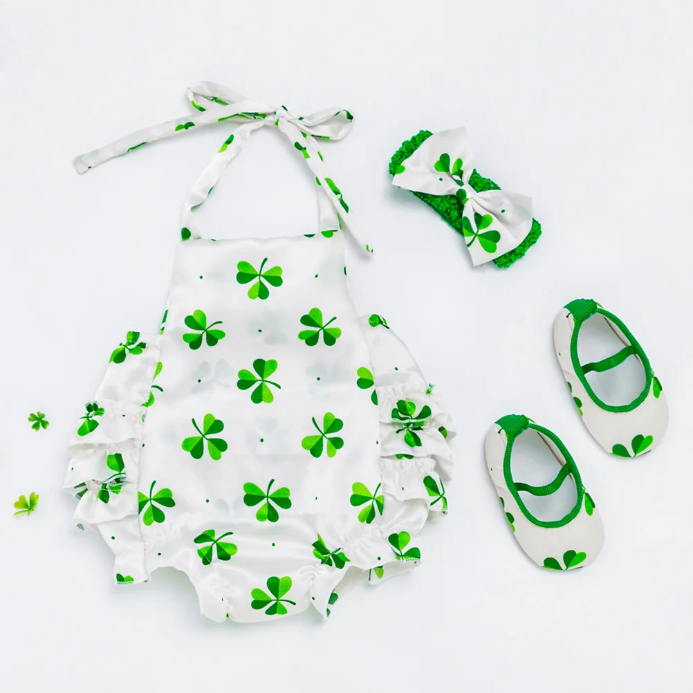 

3 Pcs Toddler St Patricks Day St Patrick's Pattern Outfits Jumpsuit Newborn Baby Apron for Girls