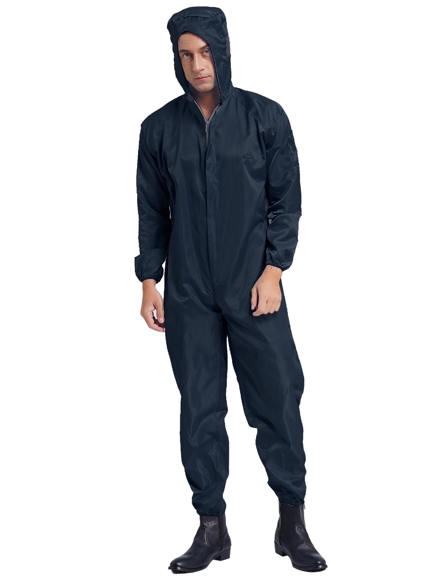 Heren Eendelige Werkoverall Jumpsuits Lange Mouwen Aan De Voorkant Rits Mechanica Body Suits Anti-Statische Stofdichte Hooded Work Overalls