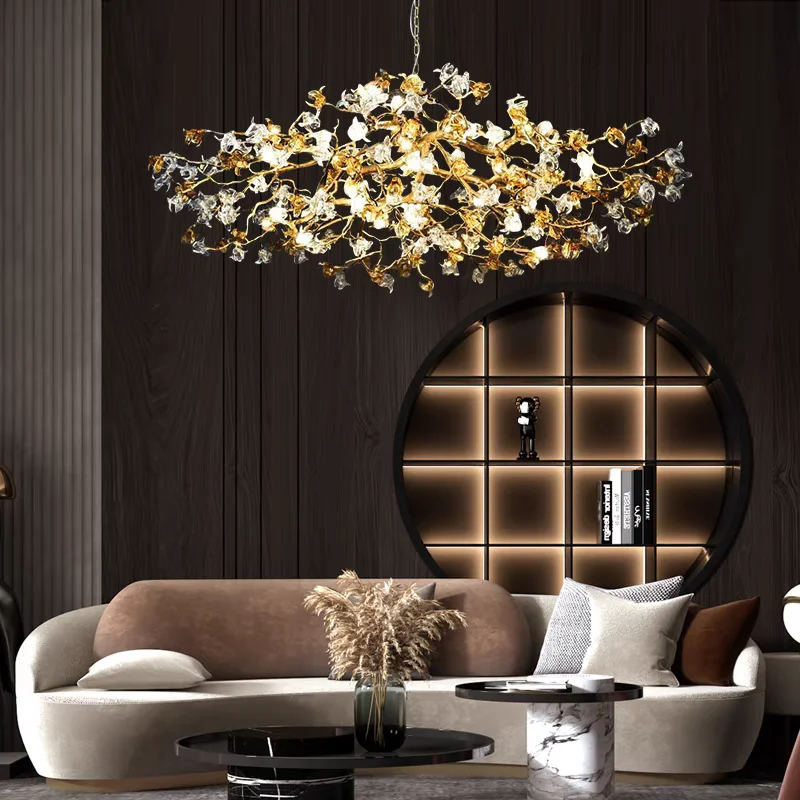 

Art Modern Restaurant Pendant Lamp Villa Living Room Crystal Lamp Atmospheric High end Copper Tea Room Bar Desk Lamp