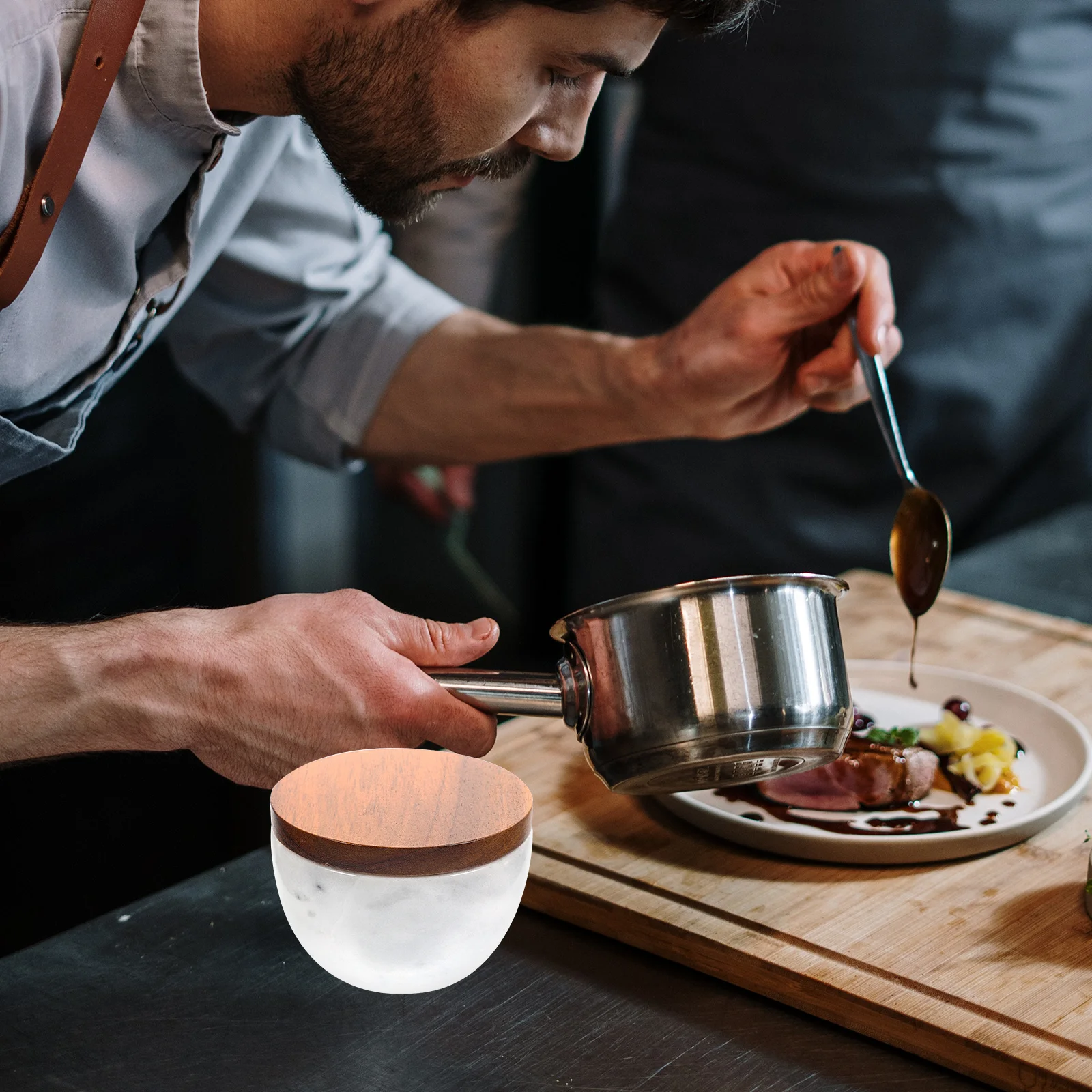 

Creative Marble Seasoning Jar Premium Ceramic Wood Lid Decorative Spice Container Household Kitchen Storage Spice Jar